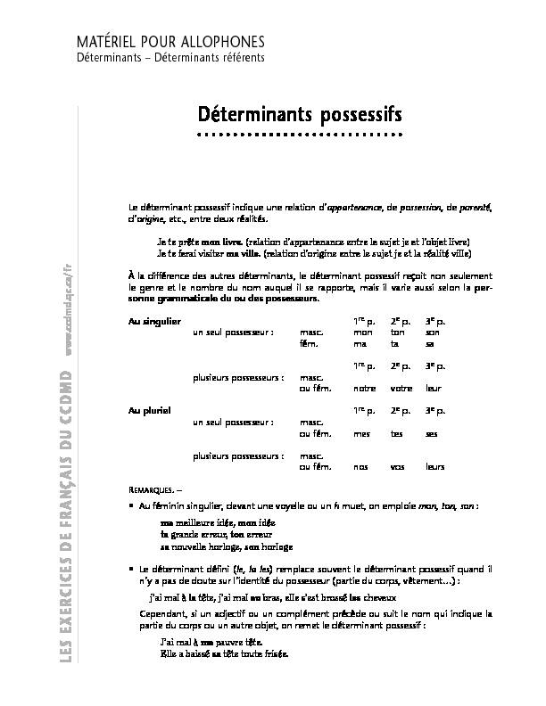 [PDF] Déterminants possessifs - CCDMD