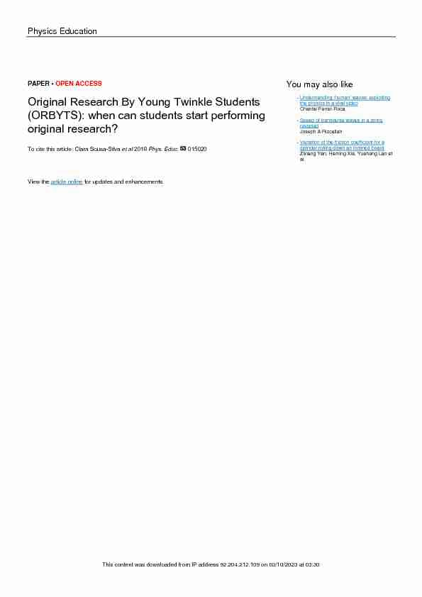 Original Research By Young Twinkle Students (ORBYTS): when can