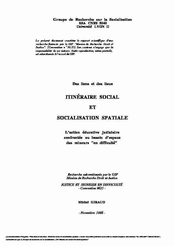 ITINÉRAIRE SOCIAL SOCIALISATION SPATIALE