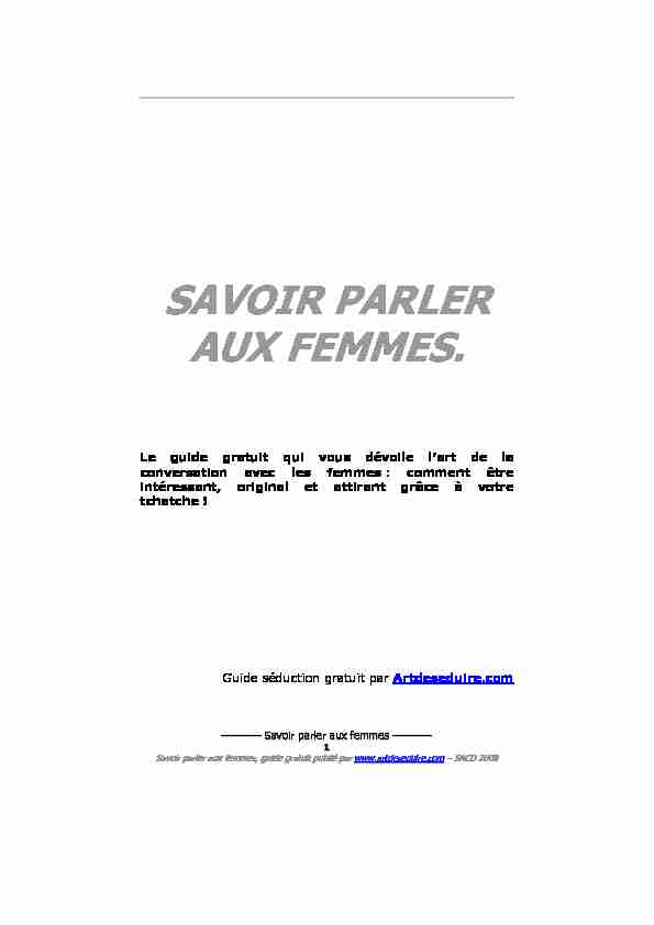 [PDF] SAVOIR PARLER AUX FEMMES - Art de Séduire