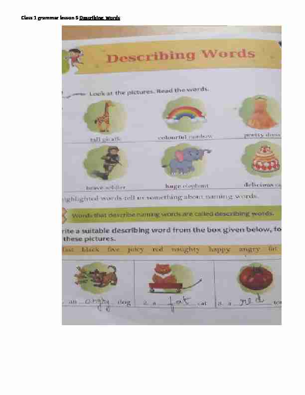 Class 1 grammar lesson 5 Describing words cribing words