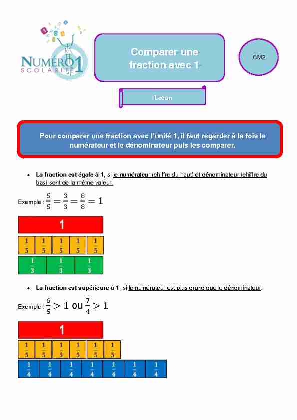 [PDF] = = = 1 > 1 ou > 1 Comparer une fraction avec 1