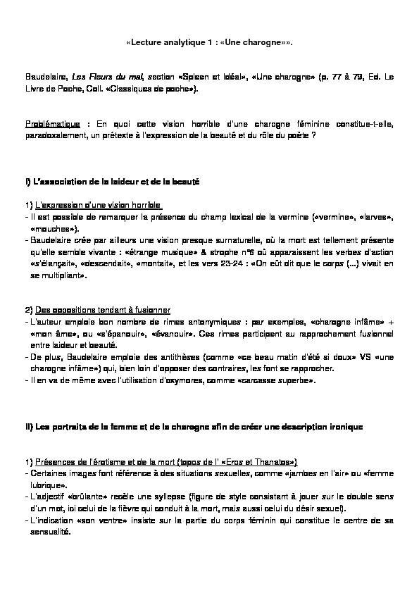 [PDF] Une charogne»» Baudelaire Les Fleurs du mal section «Spleen et PDF