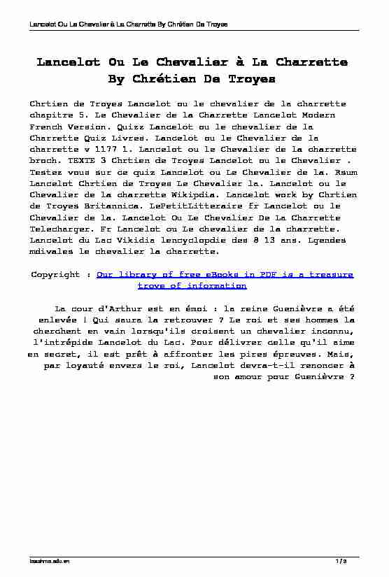 [PDF] Lancelot Ou Le Chevalier ã La Charrette By Chrétien De Troyes