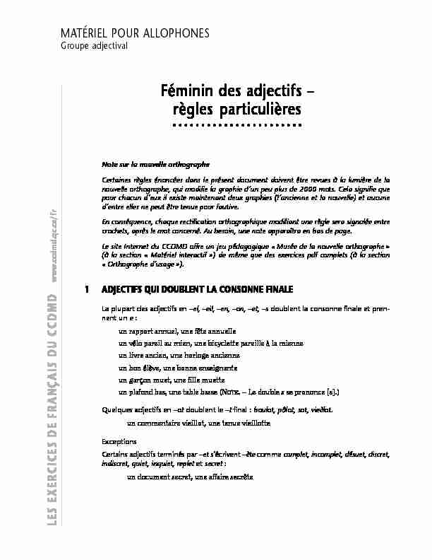 [PDF] Féminin des adjectifs - CCDMD