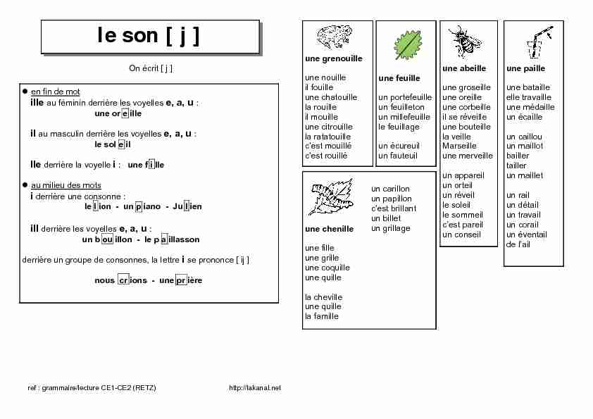 son [j] lettres i - il - ill - lle