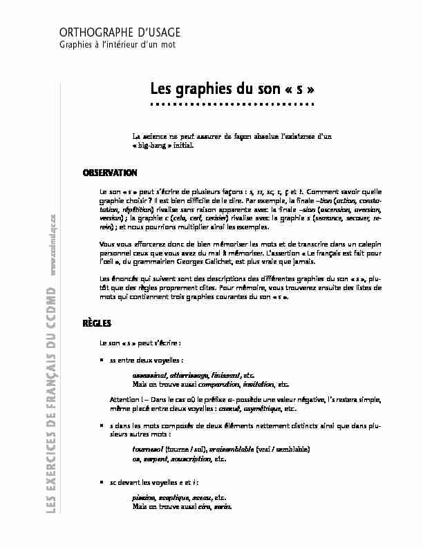 [PDF] Les graphies du son « s » - CCDMD