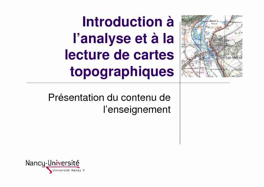 Introduction à lanalyse et à la lecture de cartes topographiques