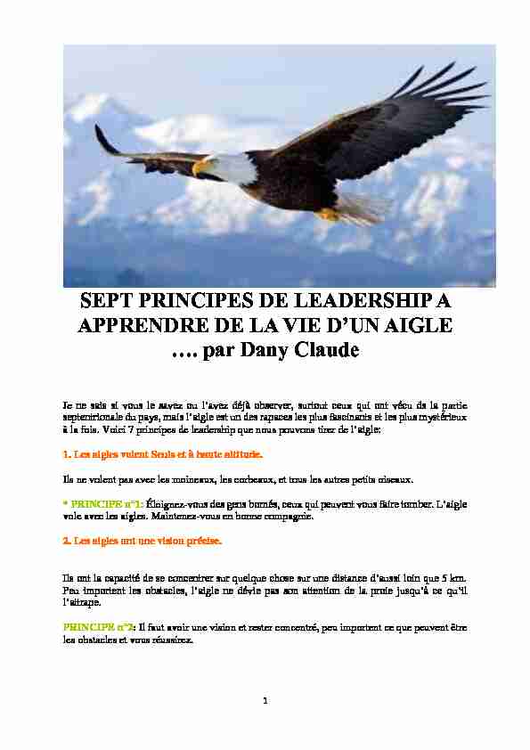 SEPT PRINCIPES DE LEADERSHIP A APPRENDRE DE LA VIE D