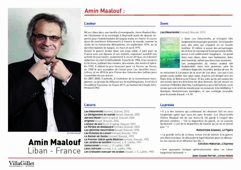 [PDF] Amin Maalouf Liban - France - Villa Gillet