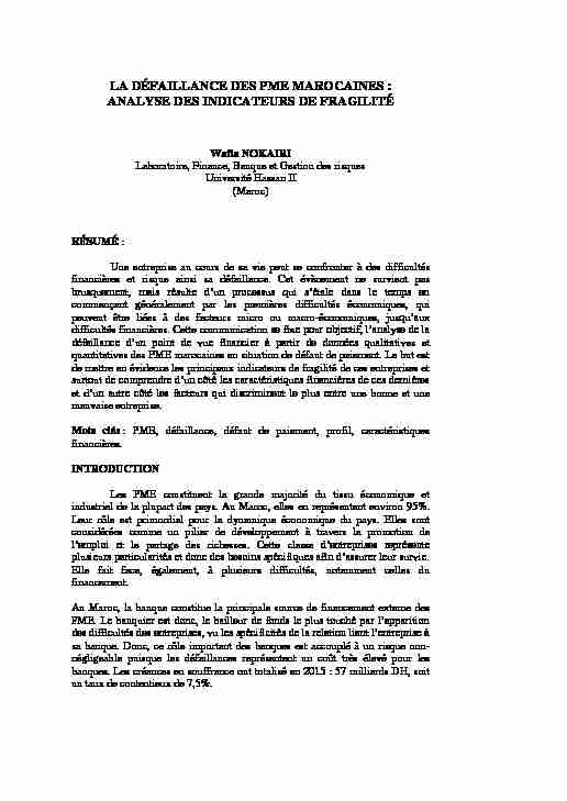 [PDF] LA DÉFAILLANCE DES PME MAROCAINES : ANALYSE DES