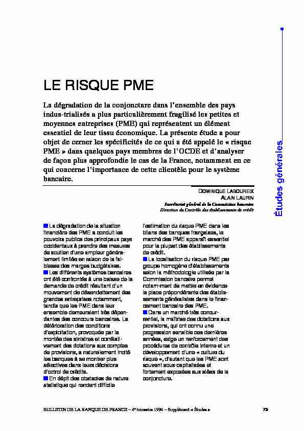 [PDF] Le risque PME - Bulletin de la Banque de France – 4 e