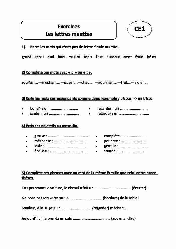 [PDF] Exercices Les lettres muettes