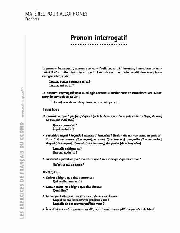 [PDF] Pronom interrogatif - CCDMD