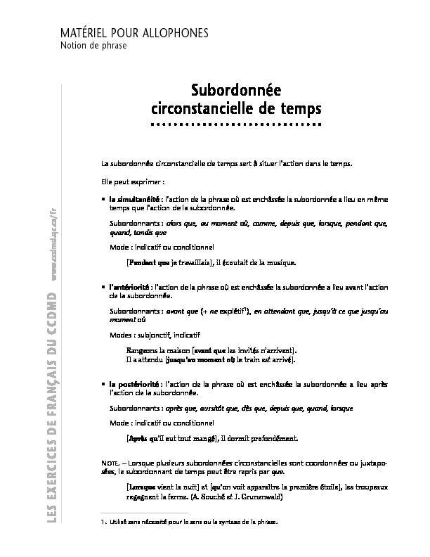 [PDF] Subordonnée circonstancielle de temps - CCDMD