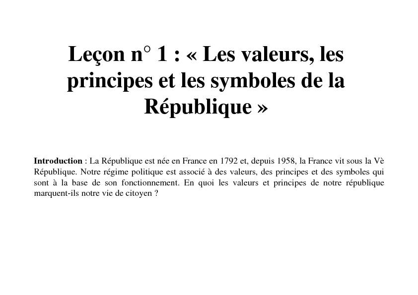 [PDF] Leçon n° 1 Les valeurs, les principes et les symboles de la