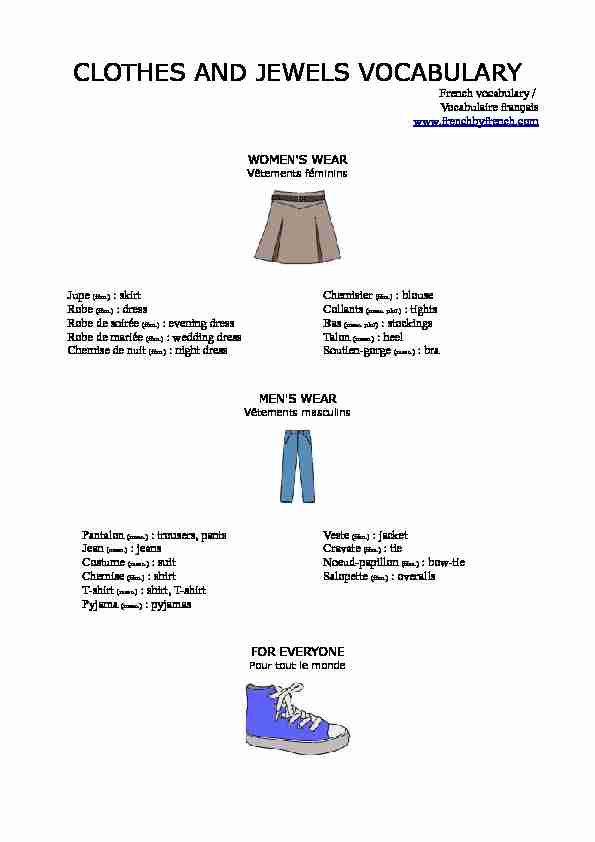 [PDF] Clothes and jewels vocabulary / Le vocabulaire des vêtements et