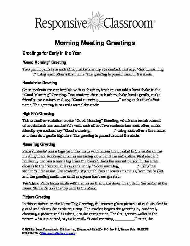 Morning Meeting Greetings in a Responsive Classroom