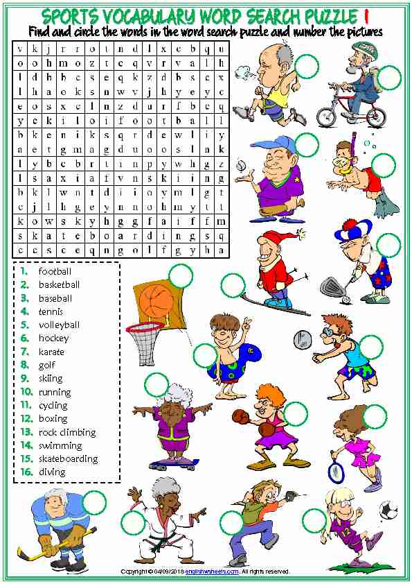 SPORTS VOCABULARY WORD SEARCH PUZZLE 1