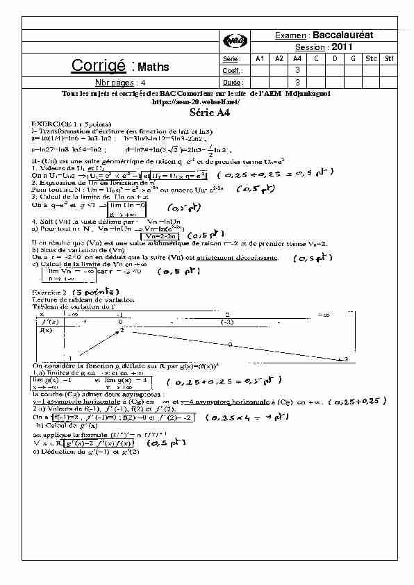 [PDF] Maths 2011 BAC A4 corrigé - UNION DES COMORES - WebSelf