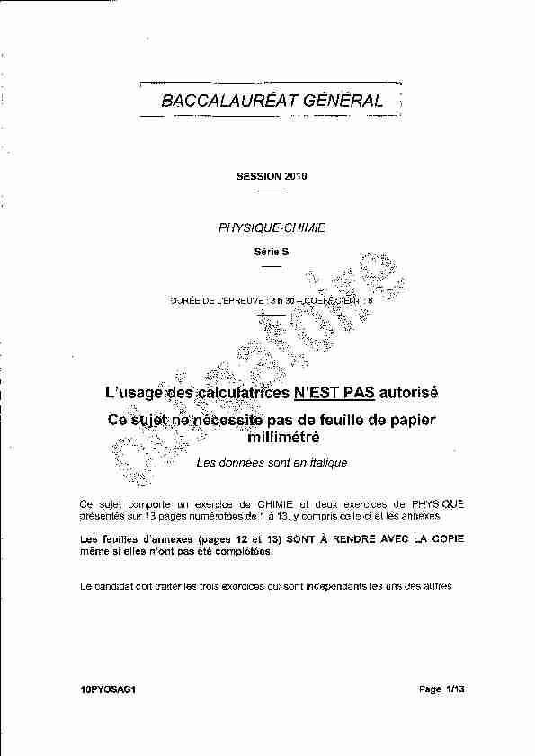 [PDF] Sujet officiel complet du bac S Physique-Chimie  - Sujet de bac