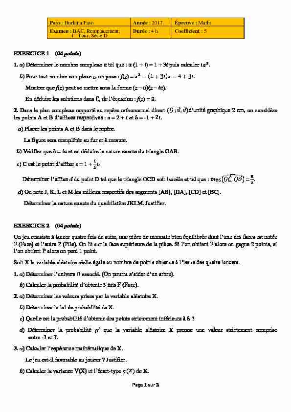 [PDF] EXERCICE 1 (04 points) 1 a) Déterminer le nombre  - Mon Bac