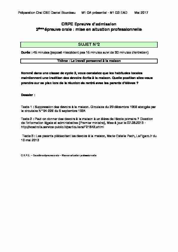 [PDF] CRPE Epreuve dadmission 2ème épreuve orale : mise en situation