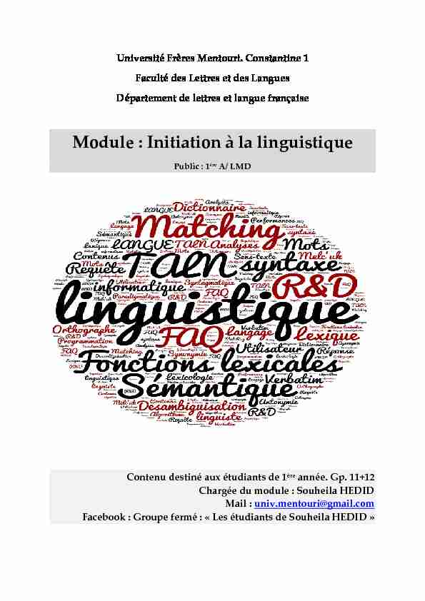 [PDF] Module : Initiation à la linguistique