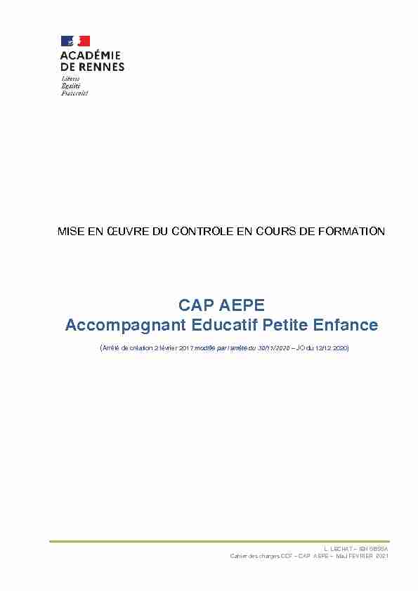 [PDF] CAP AEPE Accompagnant Educatif Petite Enfance