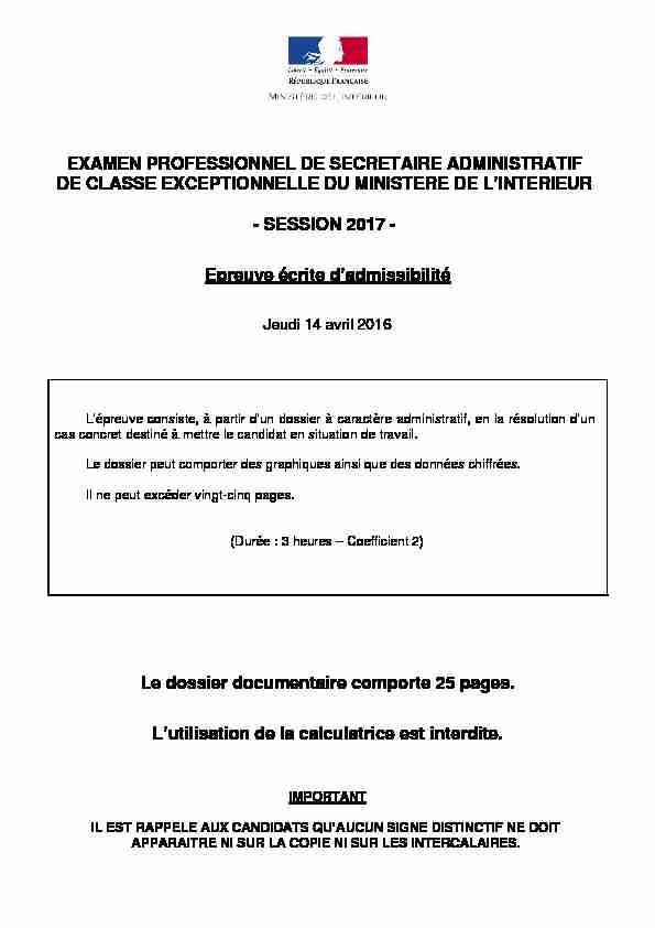 [PDF] EXAMEN PROFESSIONNEL DE SECRETAIRE ADMINISTRATIF DE