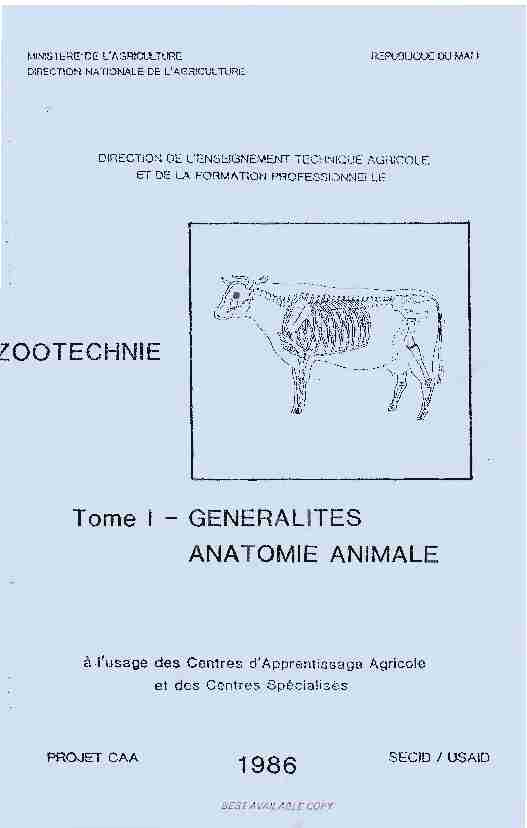 Tome 1 - GENERALITES ANATOMIE ANIMALE