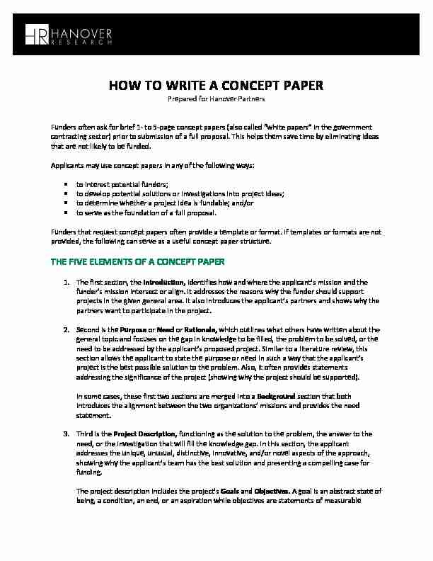 HOW TO WRITE A CONCEPT PAPER - University of Connecticut