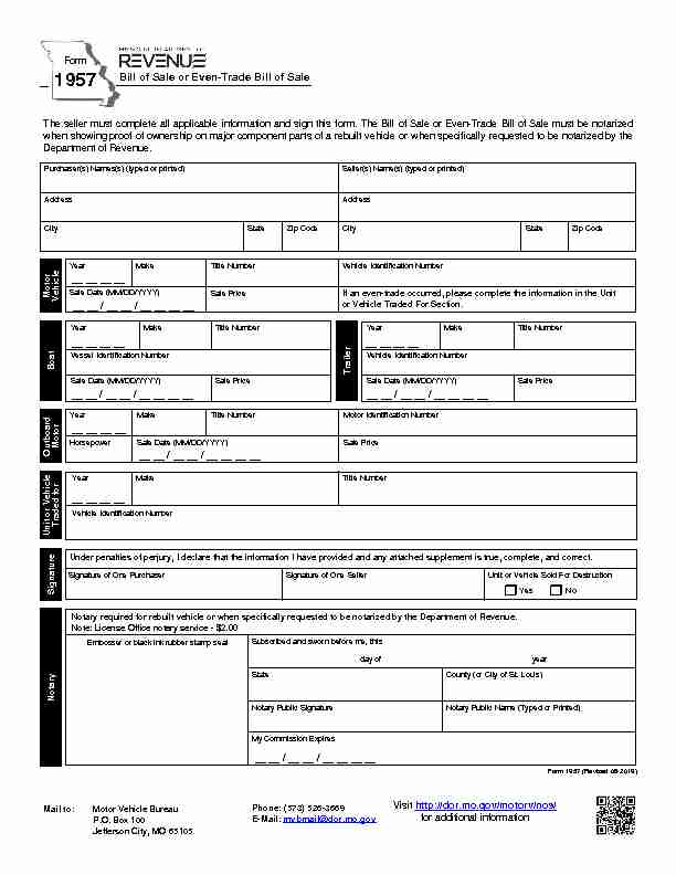Form 1957 - Bill of Sale or Even-Trade Bill of Sale