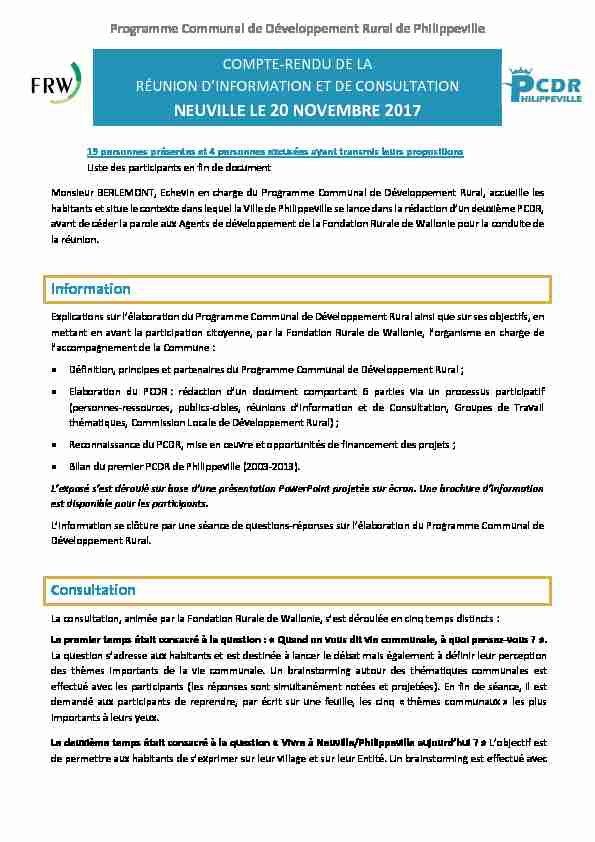 COMPTE-RENDU DE LA RÉUNION D’INFORMATION ET DE CONSULTATION