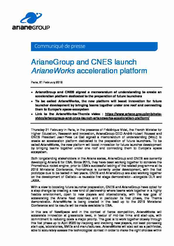 ArianeGroup and CNES launch ArianeWorks acceleration platform