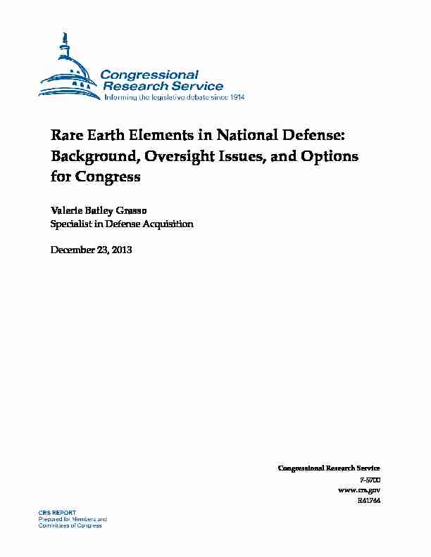 Rare Earth Elements in National Defense: Background