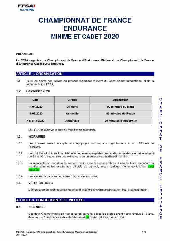 CHAMPIONNAT DE FRANCE ENDURANCE MINIME ET CADET 2020
