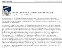 Compte Rendu Final du 6 Congrès Algérien de Mécanique CAM2017