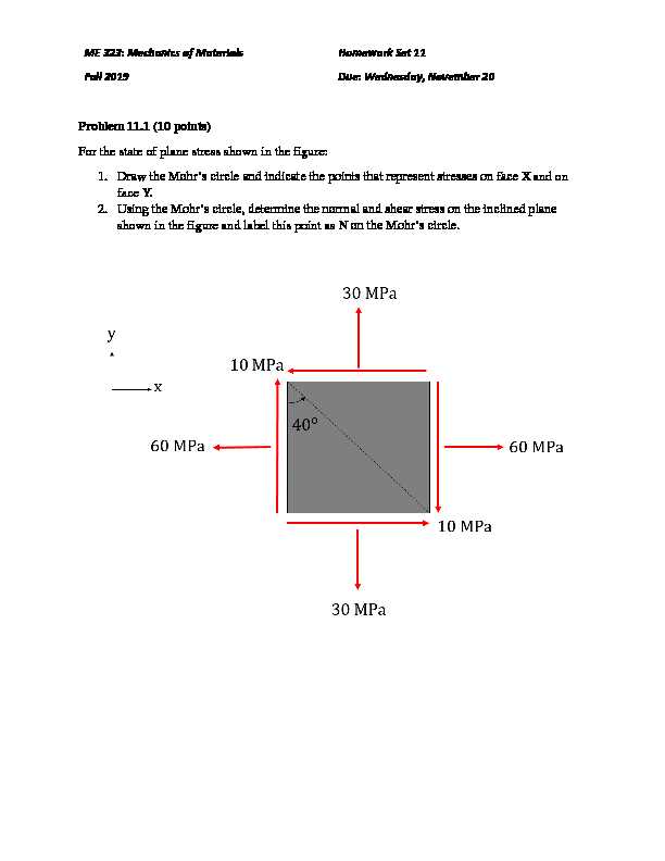 Problem 11.1 (10 points) For the state of plane stress shown in the