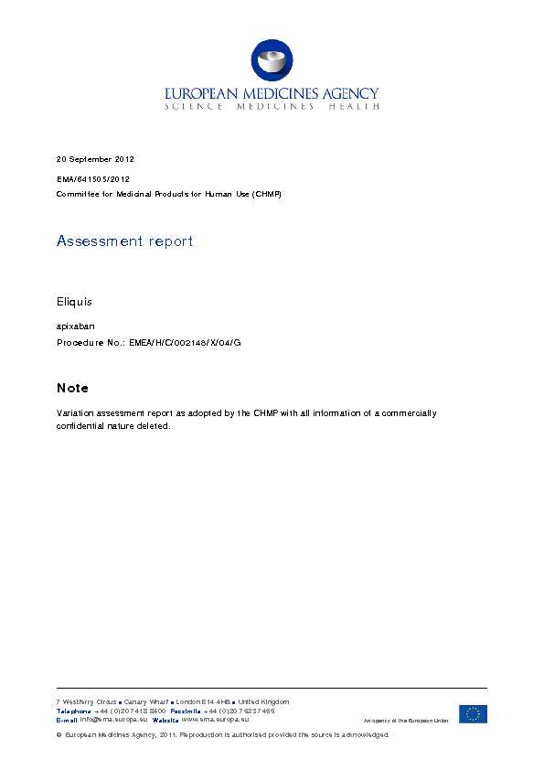 Eliquis H-C-2148-X-004 EPAR - Assessment Report - Variation