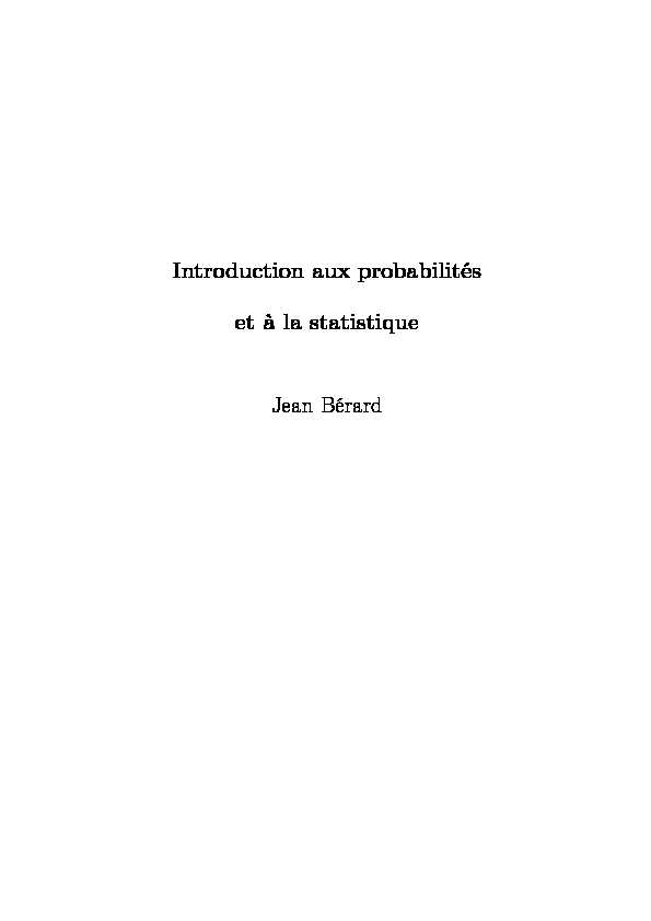 Introduction aux probabilités et à la statistique Jean Bérard