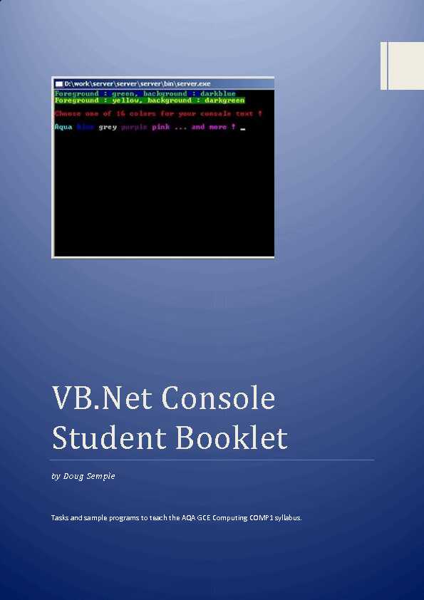 VB.Net Console Student Booklet