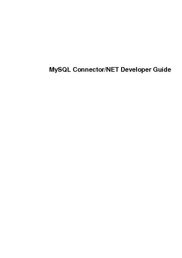 MySQL Connector/NET Developer Guide