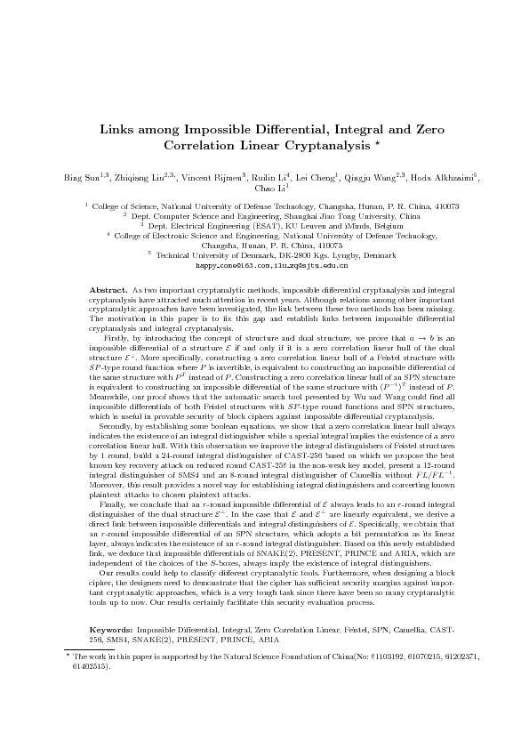 Links among Impossible Differential Integral and Zero Correlation
