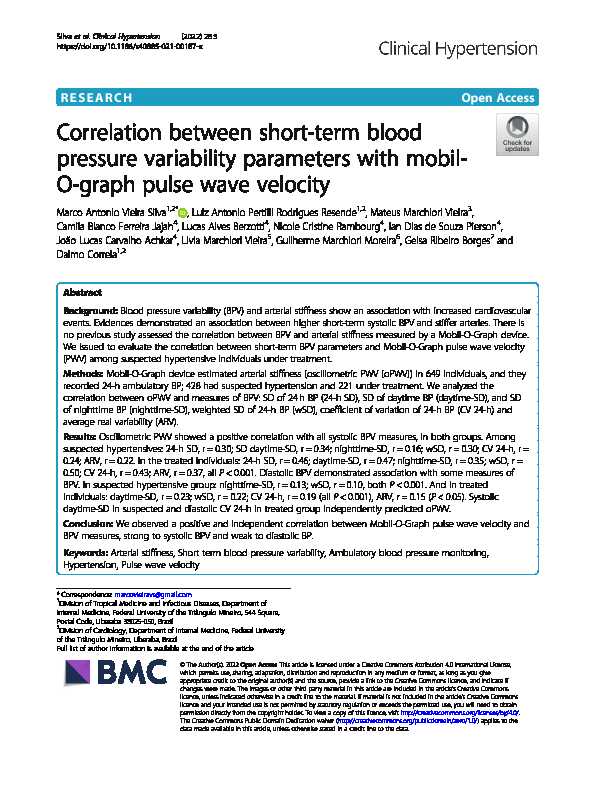 Correlation between short-term blood pressure variability