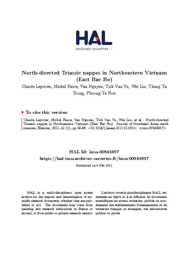 North-directed Triassic nappes in Northeastern Vietnam (East Bac Bo)
