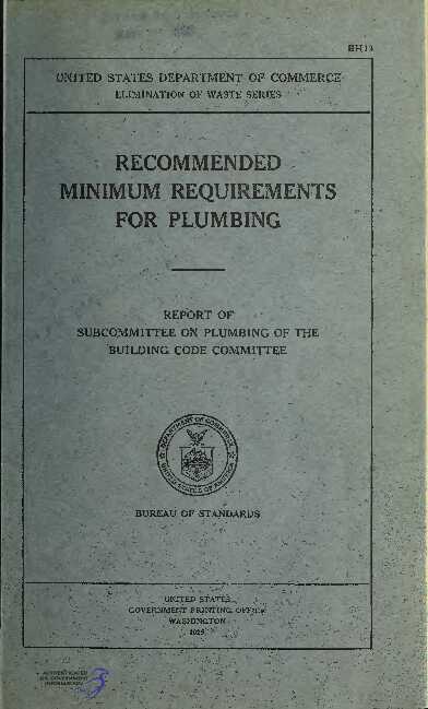 Recommended minimum requirements for plumbing: report of