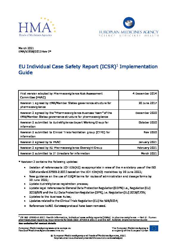 EU Individual Case Safety Report (ICSR)1 Implementation Guide