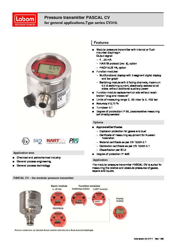 Pressure transmitter PASCAL CV