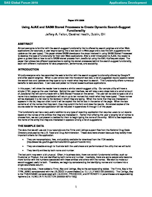 014-2010: Using AJAX and SAS® Stored Processes to Create